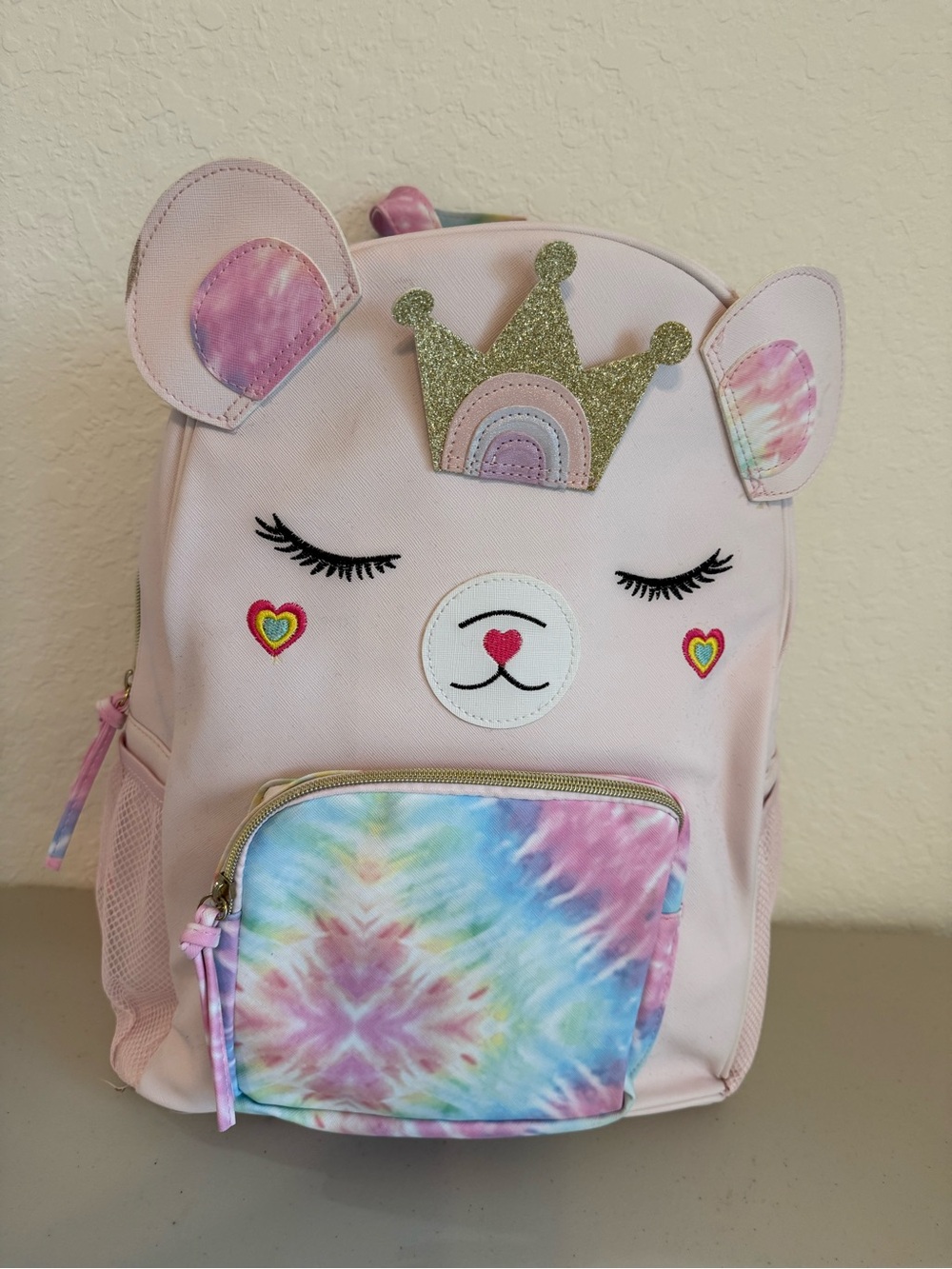 New girls Under One Sky Pink Unicorn Bear Backpack with Glitter Crown